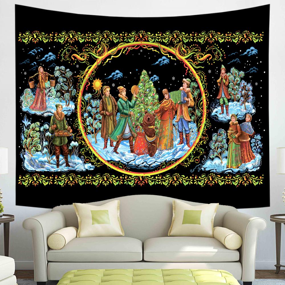 С Рождеством Гобелен Снежинки Санта-Клаус Зимняя ночь Рождественская елка Настенный камин Подарок Новогодние украшения для дома