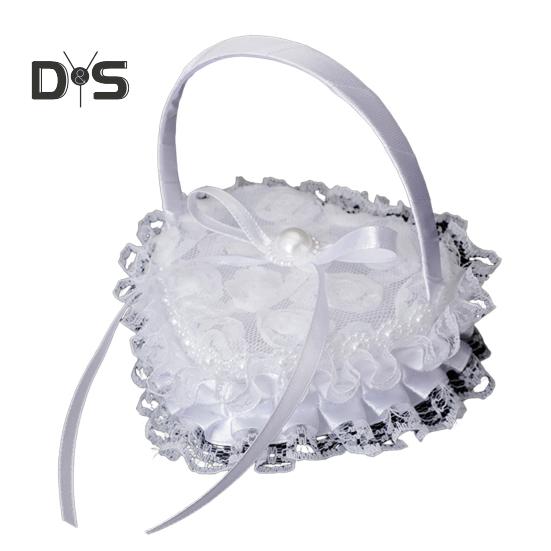 Rhinestone Decor Wedding Ring Pillow Rose Beautiful Wedding Elegant Lace Jewelry Case