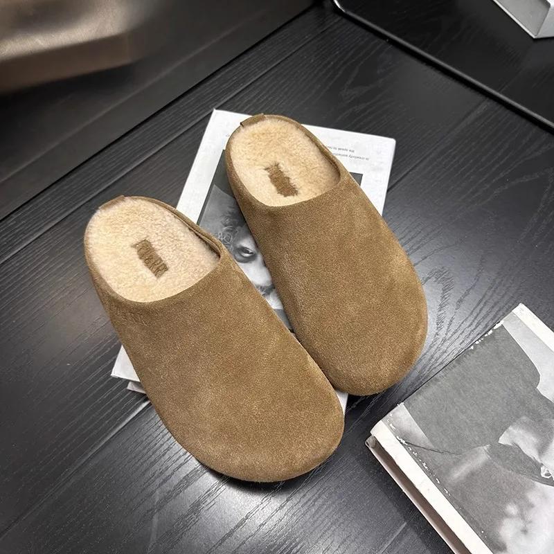 Fashion Lazy Man Wrapped Head Half Slipper 2024 Woman Wearing A Hundred Thick Sole Lazy Fluffy Slipper Woman