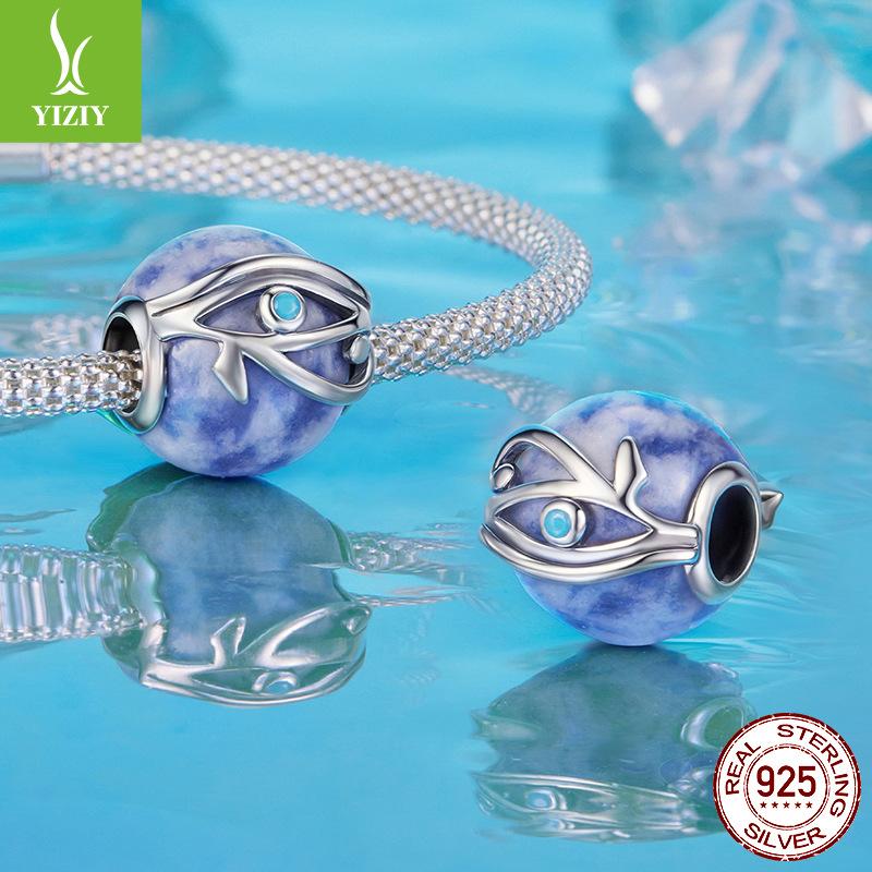 Глаз Гора Бусины из камня с синей точкой, Богемские бусины из стерлингового серебра S925, Рассыпные бусины