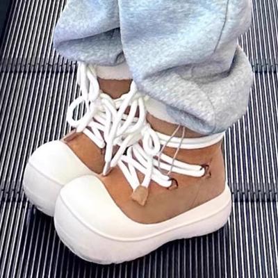 Осень-зима 2025 новые тонкий ремень бисер круглая голова теплые и бархатные универсальные спортивные на толстой подошве нескользящие женские зимние ботинки