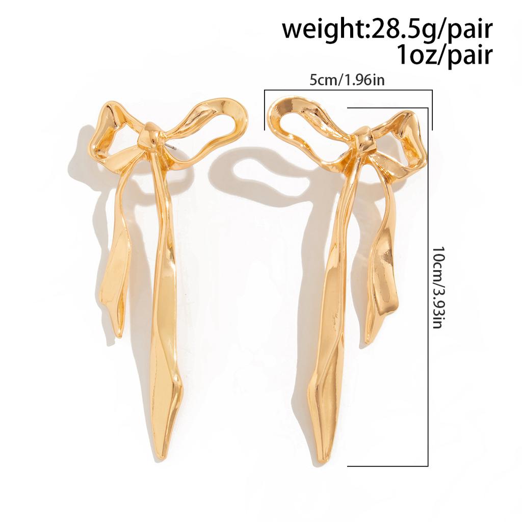 Ingemark Vintage Gold Color Bow Bowknot Long Tassel Drop Earrings for Women Classic Hanging Piercing Earrings Wed Jewelry Gift