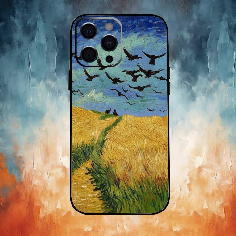Ван Гог Моне Масло Чехол для телефона для iPhone 17,16,15,14,13,12,11 Plus,Pro Max,Мягкий силиконовый черный чехол
