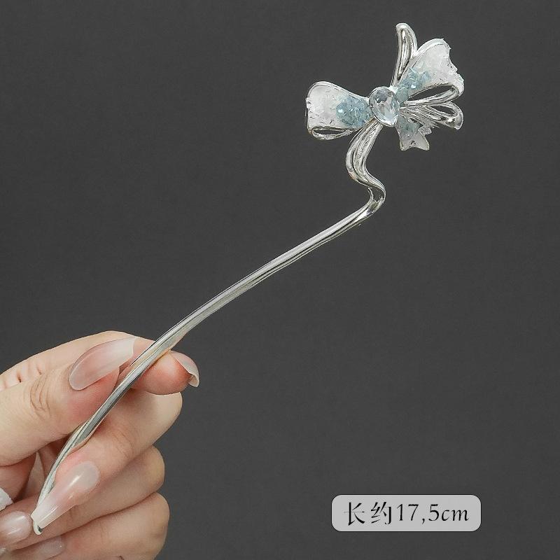Новая блестящая заколка для волос с битым хрусталем для женщин, неокитайский стиль, бабочка, павлинье перо, бантик, палочка для волос, аксессуар для волос для девочек