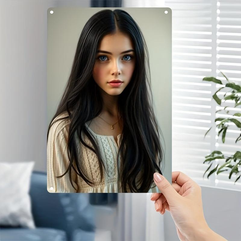 D Flat Metal Sign Long Hair Girl Aesthetic Room Decor Wall Art Home Decoration Gift