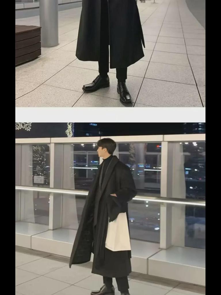 Мужская шерстяная ветровка средней длины в корейском стиле, длина до колена, свободный крой, весна/осень, модный британский дизайн