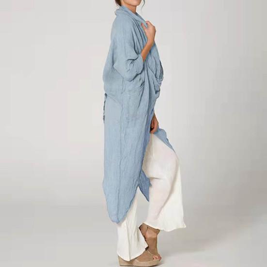 Женские топы, летние рубашки с рукавами, дизайн, нерегулярный спереди, сзади, разрез, V-образный вырез, длинные рубашки, однотонные