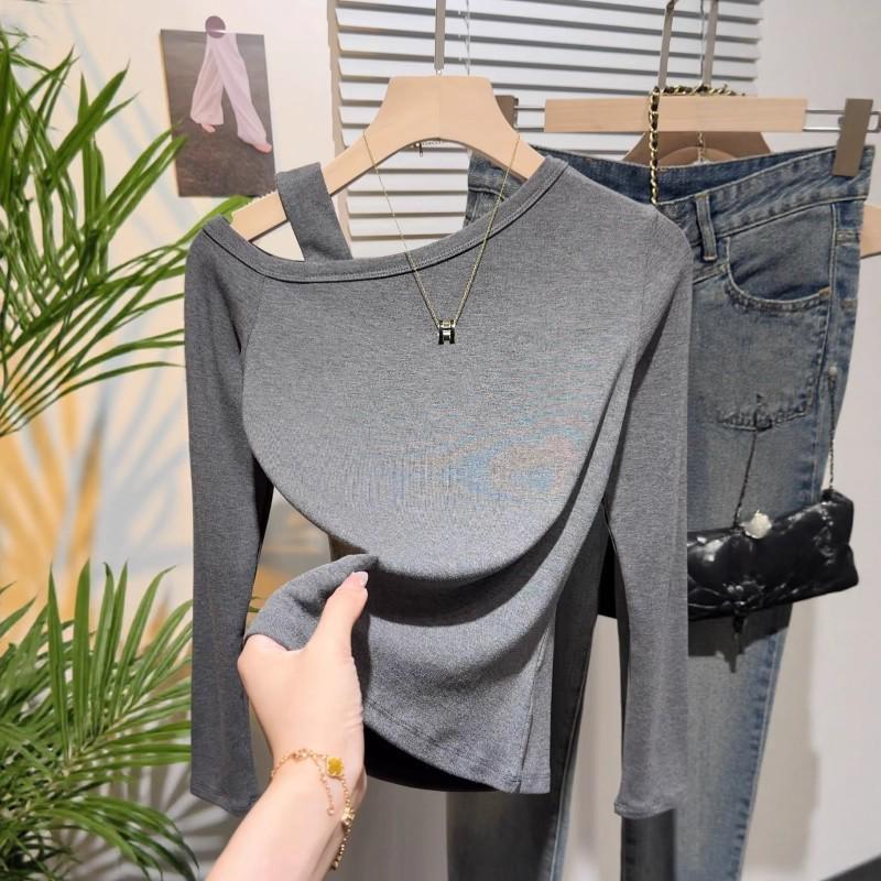 Женская футболка большого размера с одним плечом, приталенная, с длинным рукавом - Мода начала осени