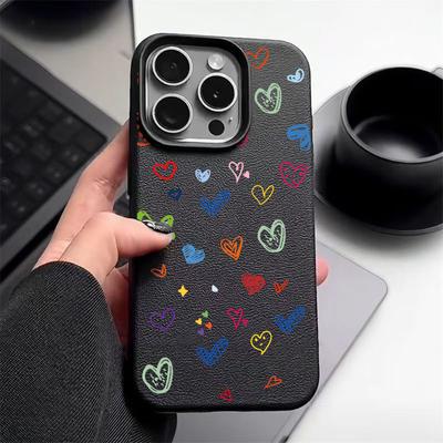 Чехол для телефона с мультяшными сердечками и текстурой из кожи для iPhone 16 Pro 15 14 13 12 Pro Max 11, ударопрочный, мягкий, матовый, тонкий чехол из ТПУ