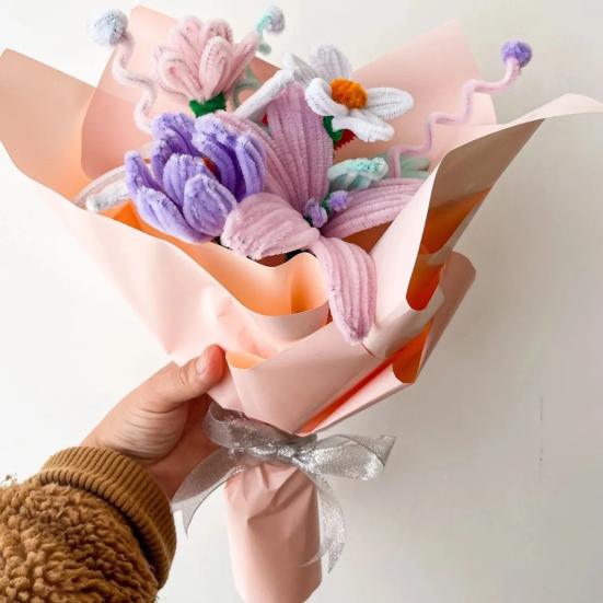 1 Set Pipe Wire Cleaners Crafts Flexible Bendable Stems Colorful Chenille Bouquet DIY Tulip Making Kit