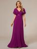 Ever-Pretty Women's Double V-Neck Empire Waist  Floor Length Chiffon Evening Dresses with Short Flutter Sleeves