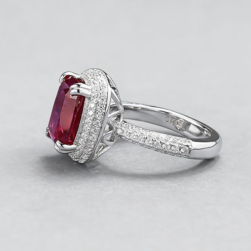 Xian Can Jewelry Серебро S925 Кольцо с паве 9x11 мм Цвет «Голубиная кровь», Европейский и Американский стиль, Прямой эфир Xiaohongshu.