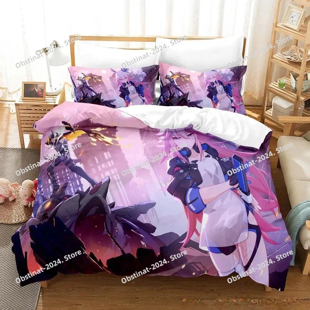 Новый 3D Аниме Honkai Impact 3rd Комплект постельного белья Печать С наволочкой Пододеяльник Мягкий Односпальный Двуспальный Queen Super King Размер