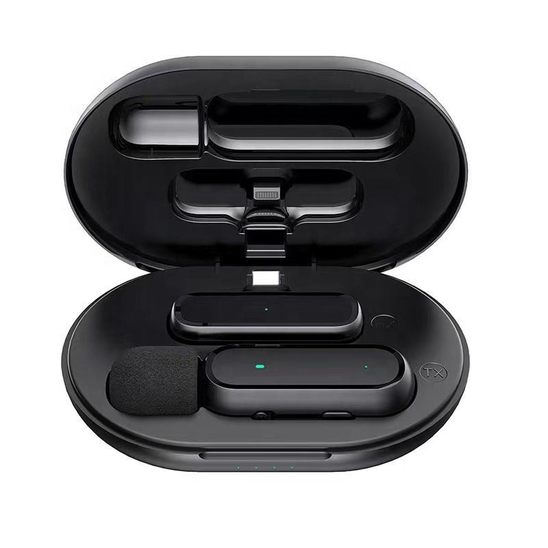 K61 Wireless Lavalier Mic Lapel Wireless Microphone with Charging case Compartment for iphone Android Mobile Phone
