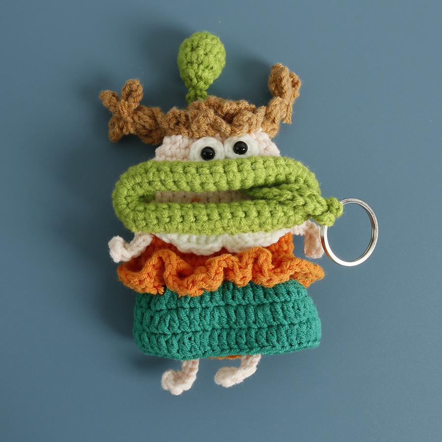 Забавные вязаные крючком брелоки Вязание Милая кукла с сосисочным ртом Держатель для ключей Полезная вязаная сумка для хранения Брелоки для автомобильных ключей Оптовая торговля