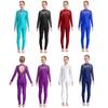 Kids Girls Long Sleeve Shiny Rhinestone Hollow Back Skating Leotard One Piece Gymnastic Jumpsuit