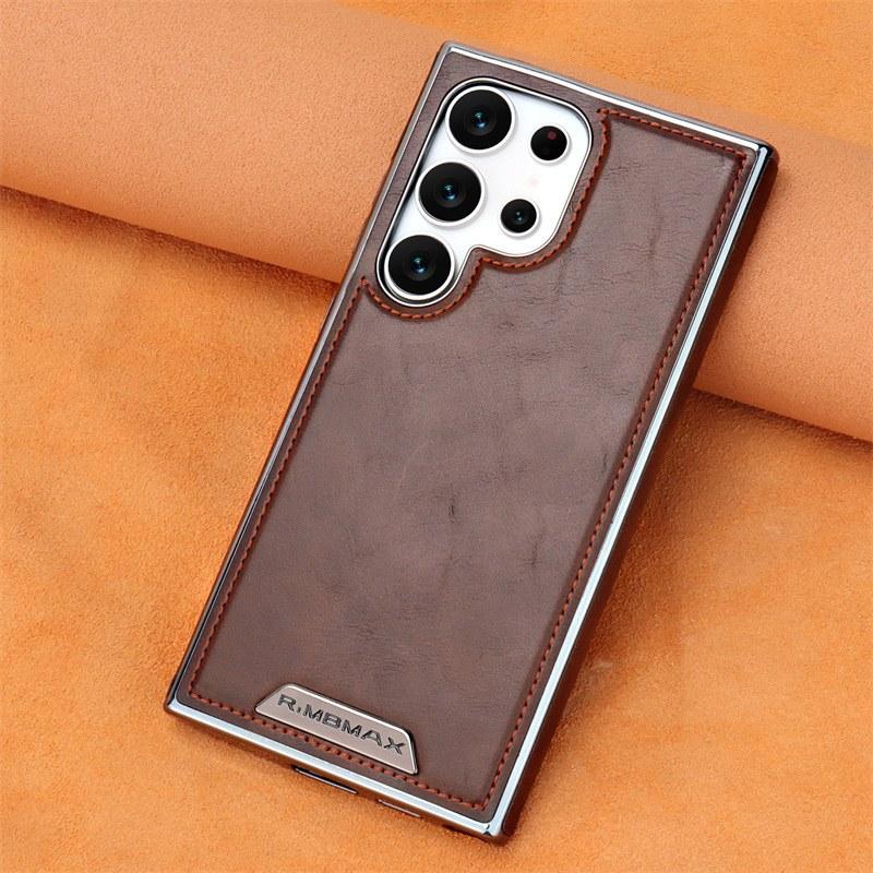 Magnetic High-end Leather Plating Bumper Shockproof Back Case for Samsung Galaxy S25 S24 S23 Ultra S25 + Wireless Charging Cover