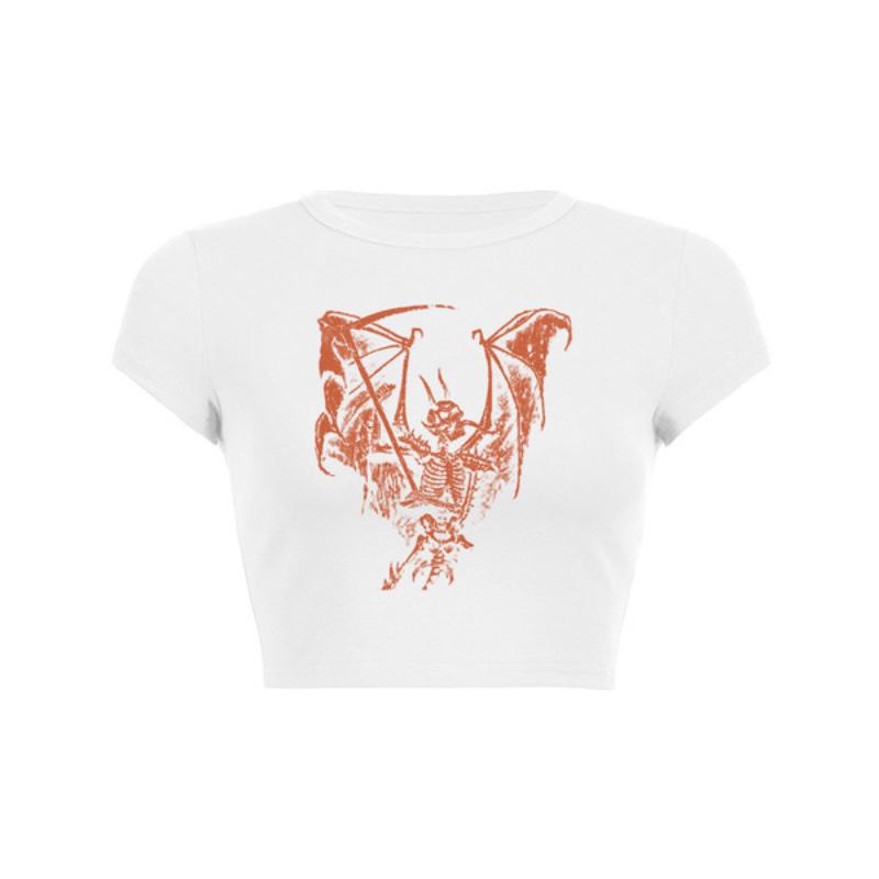 Европейская и американская Y2K Ins летняя женская повседневная футболка с круглым вырезом и принтом, укороченный топ, облегающий крой