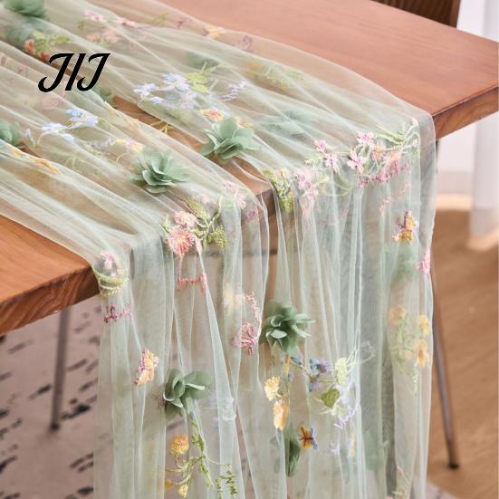 Baby Shower Tablecloth Lace Embroidery Floral Tablecloth, 3D Flower Tulle Sheer Table Cover, Seasonal Photography Backdrop Cloth Colorful for Wedding