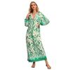 Spring and Autumn Women's Dress Pullover V-neck Sexy Printed Swing Long Sleeve Dresses