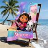 Custom Name Personalized Gabby's Dollhouse Print Beach Towel, for Trip Camping Beach Party Home Decor, Birthday Gift for Family & Friends