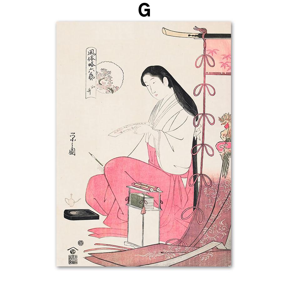 Японский стиль Журавль Ласточка Лебедь Женщина Цветочные постеры и принты Настенная живопись на холсте для гостиной Декоративные фотографии