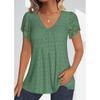 Summer Solid Colour V-neck Lace Casual T-shirt Short Sleeve Top for Women