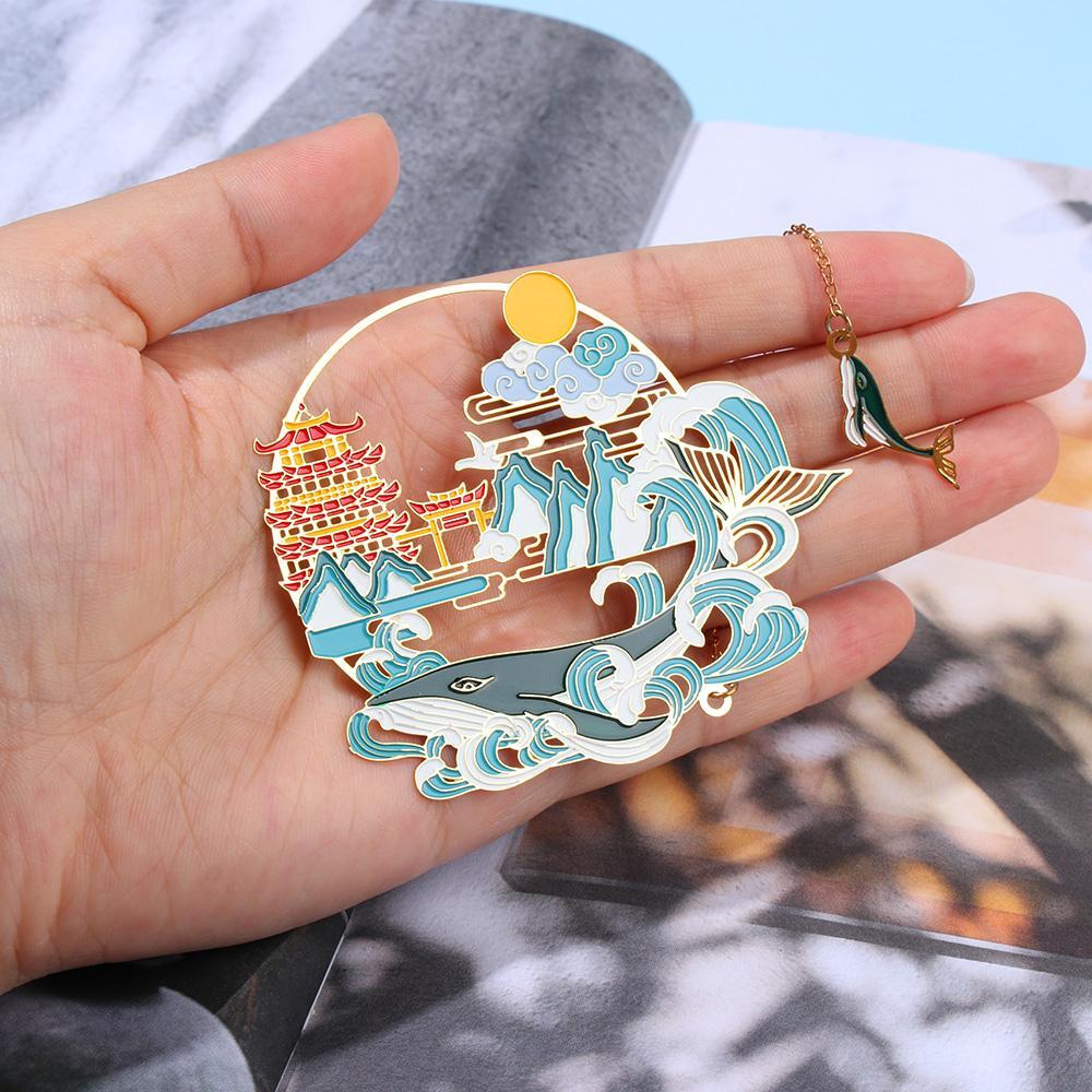 Chinese Style Calligraphy Painting Bookmark Group Fan Book Clip Pagination Mark Metal Tassel Stationery School Office Supplies