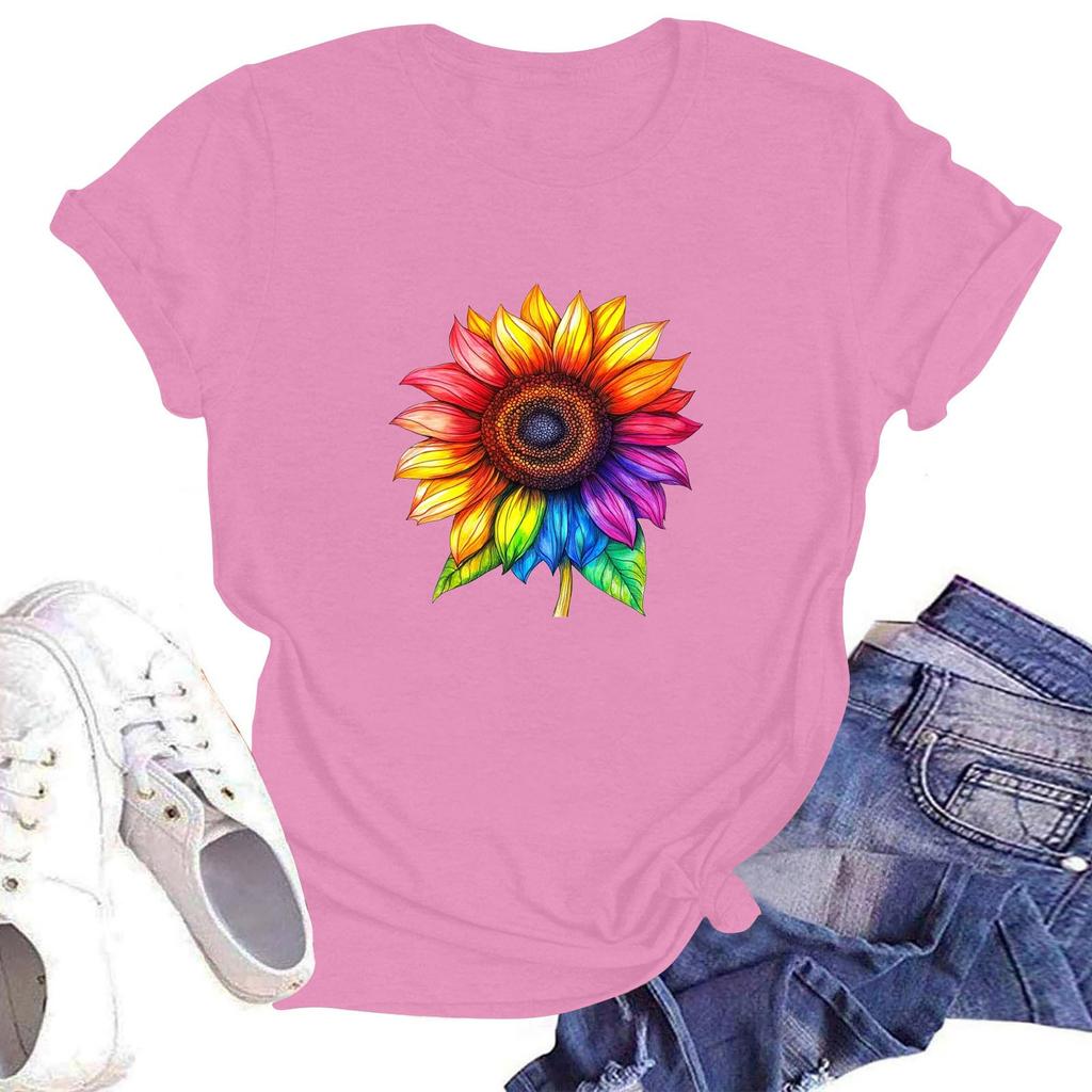 Женская повседневная свободная футболка с принтом, круглый вырез, пуловер, короткий рукав, топ