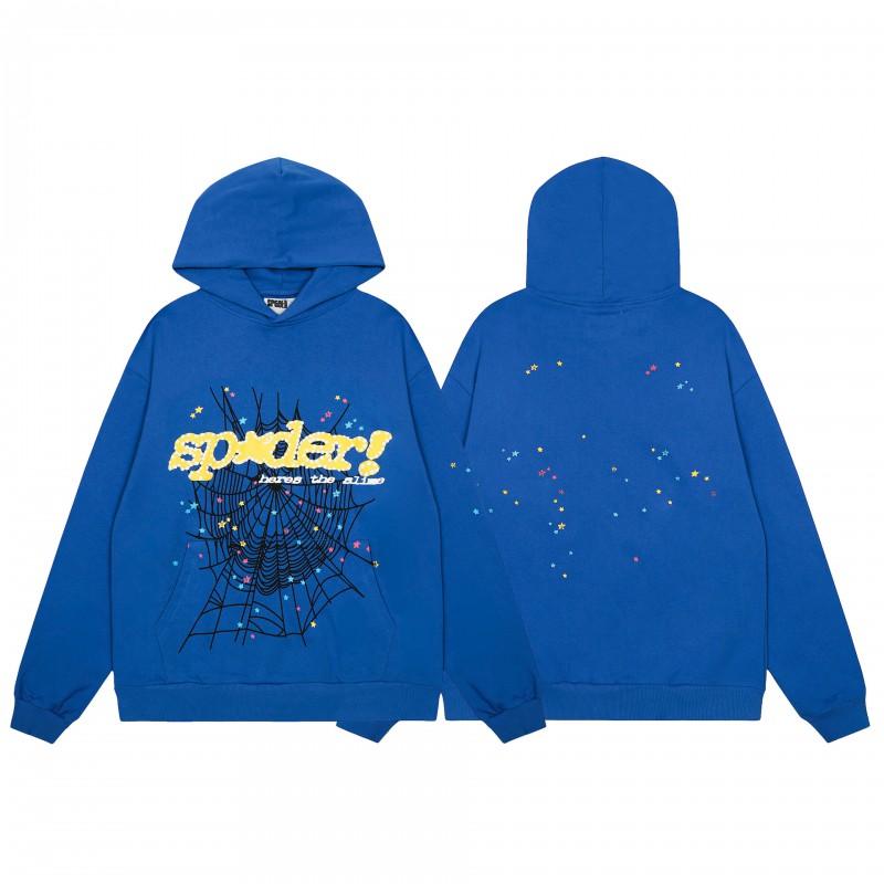 Sp5der Letter Print Hooded Sweatshirt Unisex Oversized Cotton Pullover Fall Casual Wear