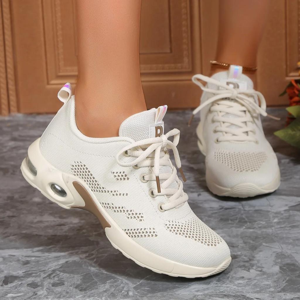 Women Mesh Breathable Casual Flats Sneakers Lace-Up Vulcanized Shoes Zapatos De Mujer Ladies Fashion Lightweight Soft Sneakers