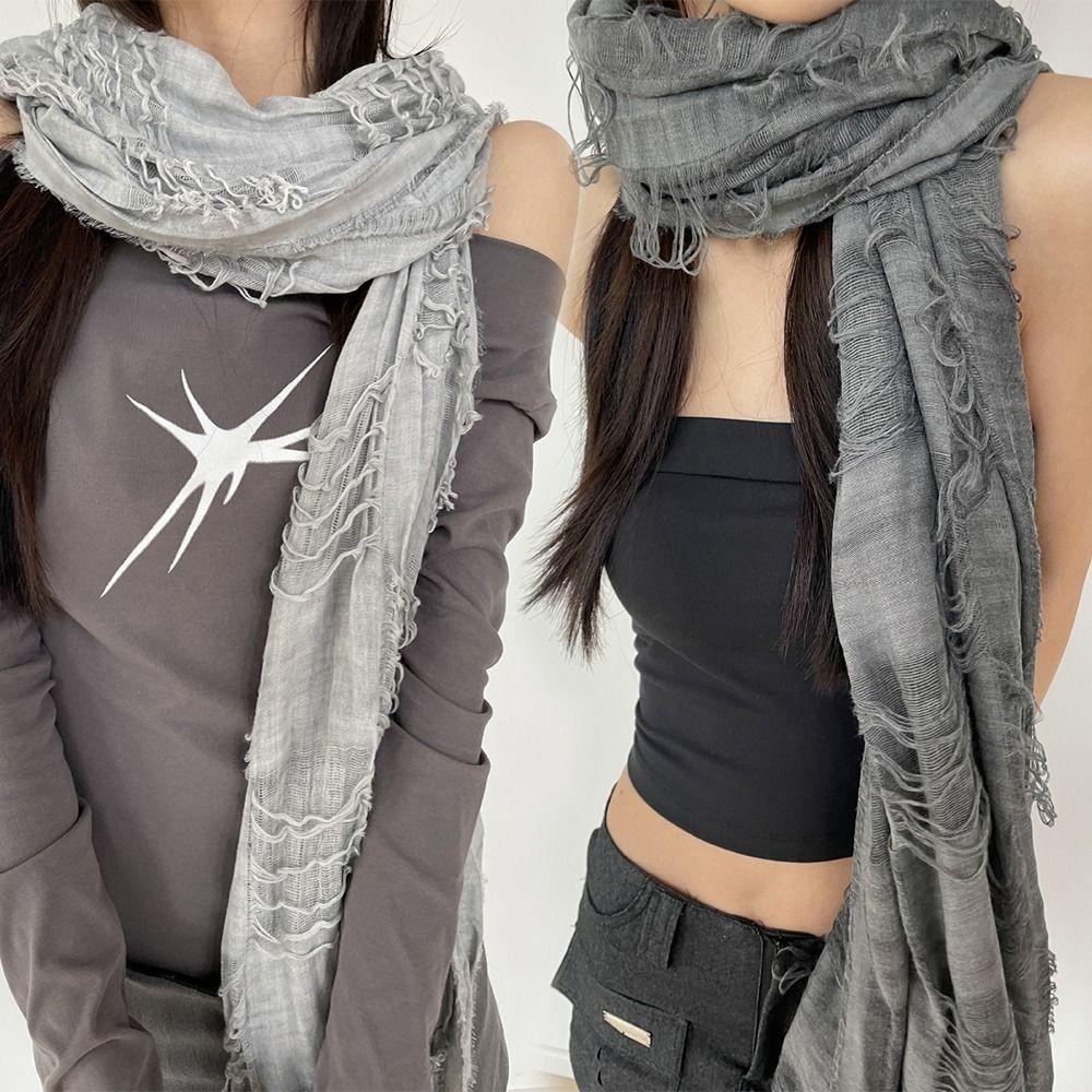 Хлопково-льняная готическая бандана Y2K плиссированная женская пашмина шаль винтажный шарф Y2K Харадзюку унисекс