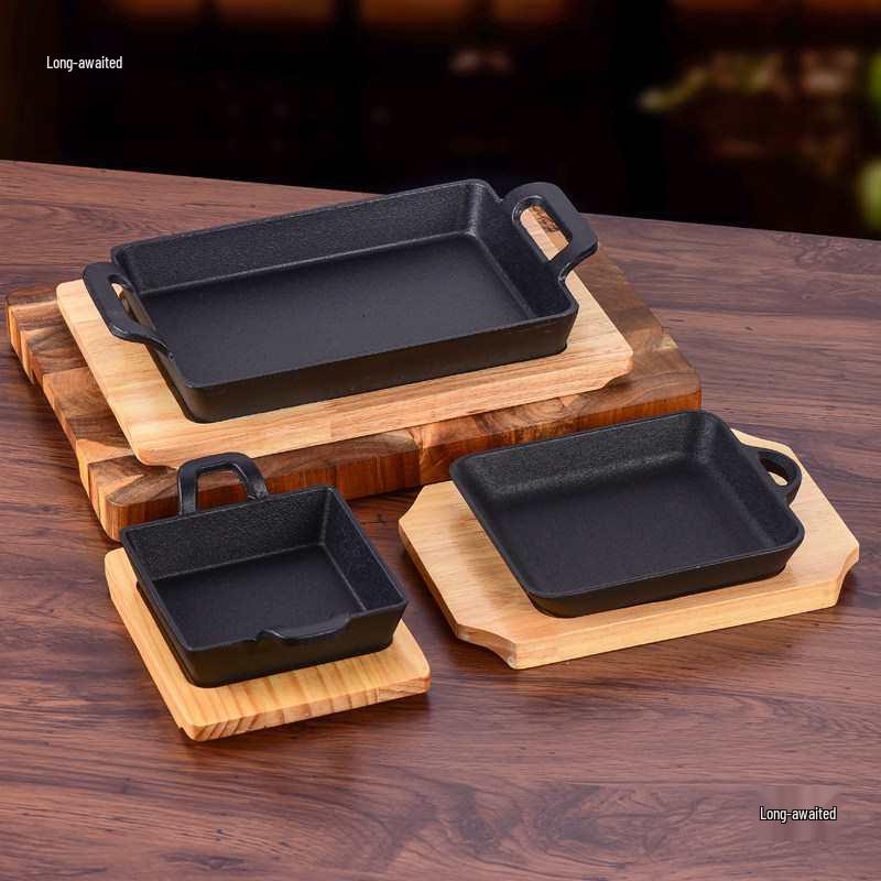 Cast Iron Rectangular Teppanyaki Barbecue Plate for Steak, Fish, and More