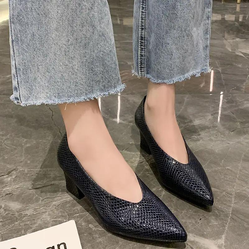 Туфли мокасины для женщин на высоком каблуке, синие, на блочном каблуке, стильная мода, быстрая доставка со скидкой, шикарные и элегантные женские туфли