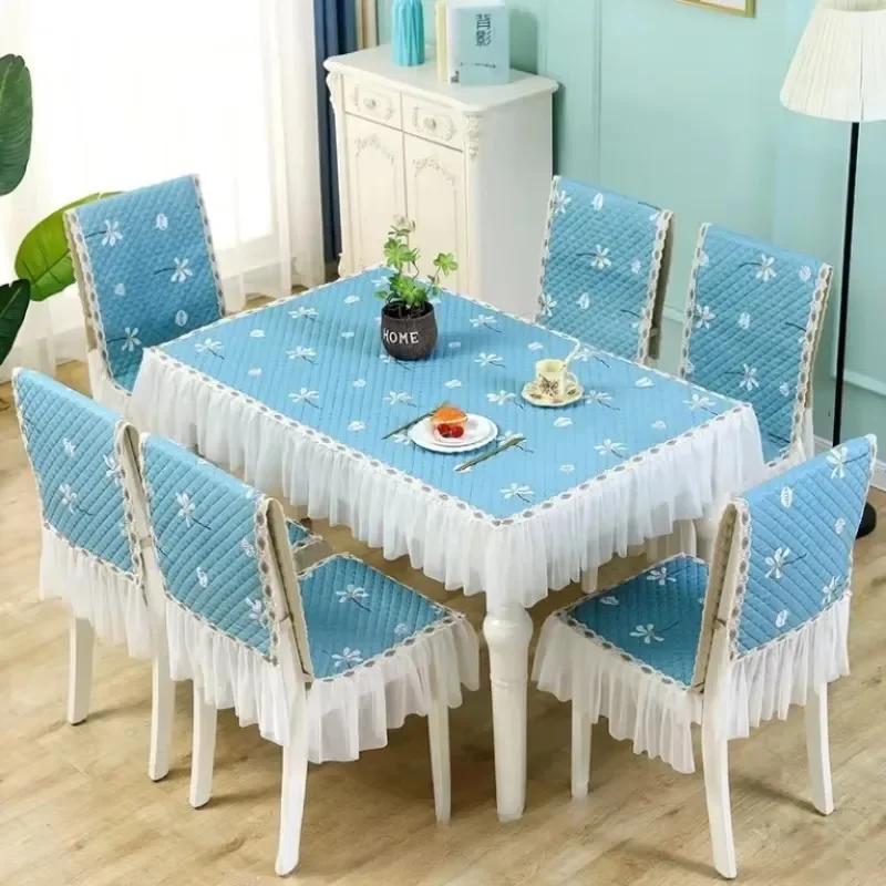 Кружевная юбка по краю, чехол на стул в европейском стиле, ткань для обеденного стола, подушка, скатерть с плоским принтом, ткань, художественная ткань для чехла на табурет