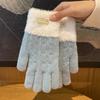 Зимние корейские перчатки из вязаной шерсти в стиле Инс для студенток, для езды, утолщенные, теплые, двухслойные, с сенсорным экраном