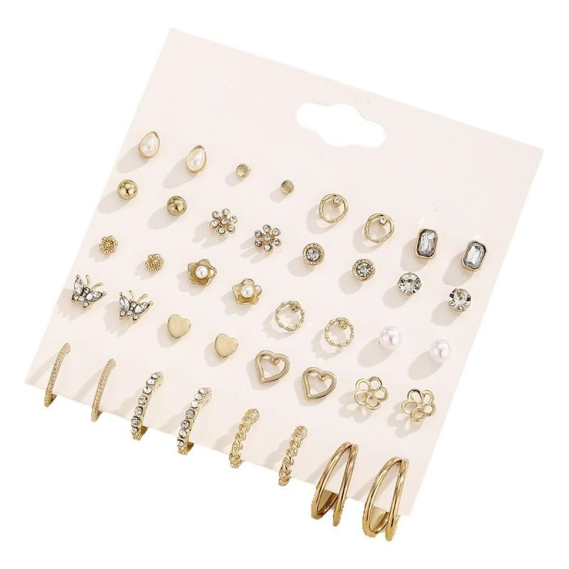 20-Piece Womens Fashion Earring Set Zinc Alloy Studs Geometric Heart Butterfly Minimalist Jewelry Daily Wear