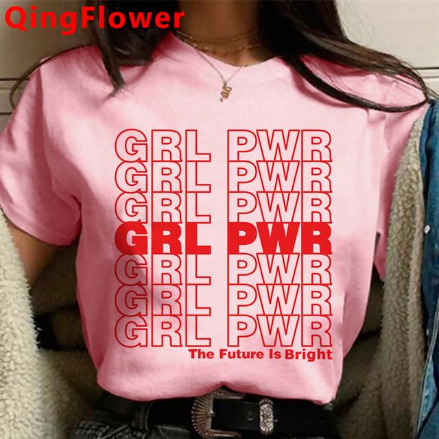Феминистская одежда для девочек Power Grl Pwr, феминизм, женская одежда в стиле гранж, японский стиль Харадзюку, винтажный ulzzang, летний топ, одежда для пар