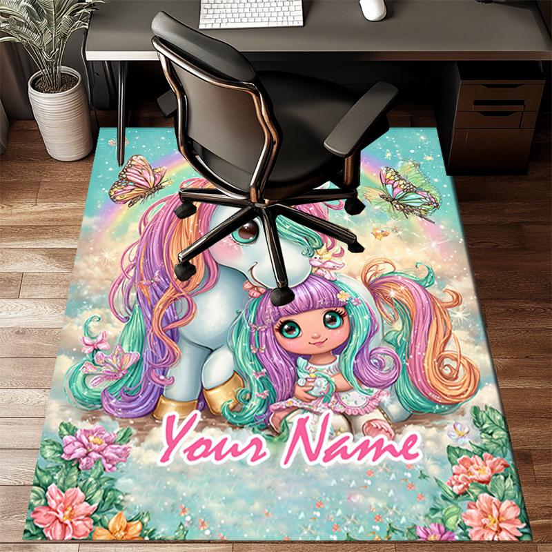 1PC Custom Name Unicorn Fairy Friendship Theme Floor Mat Ideal for Living Room, Game Rooms, Office, Bedroom Floor Mat Playful Design