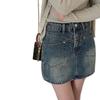 Классическая универсальная молодежная юбка большого размера с разрезом на кармане, с высокой талией, А-силуэта, в стиле ретро, женская летняя модная джинсовая короткая юбка