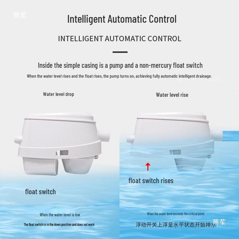 12V Automatic Marine Bilge Pump - Compact Submersible Yacht/RV Water Pump for Low Levels