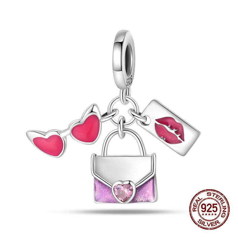 100% стерлингового серебра 925 пробы модные принцессы розовые банты подвески бусины подходят 925 оригинальные браслеты DIY ювелирные изделия подарки на годовщину