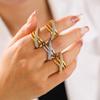 18k Gold-Plated Vintage Criss-Cross Diamond-Set Ring - European & American Chic Style, Non-Fading Stainless Steel.