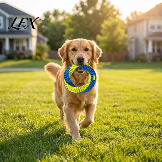 Large Breed Dental Health Toys Dog Tug Toy, Textured Woven Nylon Chew Interactive Teeth Cleaning Safe And Fetch Round or Figure 8 Design, Washable Toy
