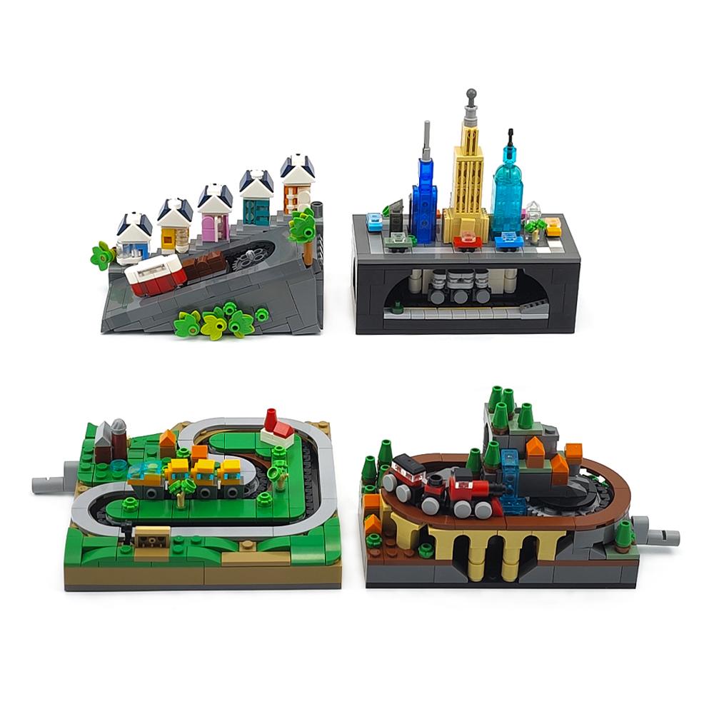 Набор MOC железнодорожный поезд DIY сборка Альпийская железная дорога сельский поезд метро ручной приводной подвижный мини-уличная сцена строительные блоки игрушка