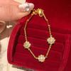 French Luxury Vintage Clover Bracelet For Women Old Money Style Brushed Gold Inlaid Zircon Snowflake Jewelry