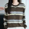 Navava Women Color Block Round Neck Long Sleeve Knit Cardigan Nk3204