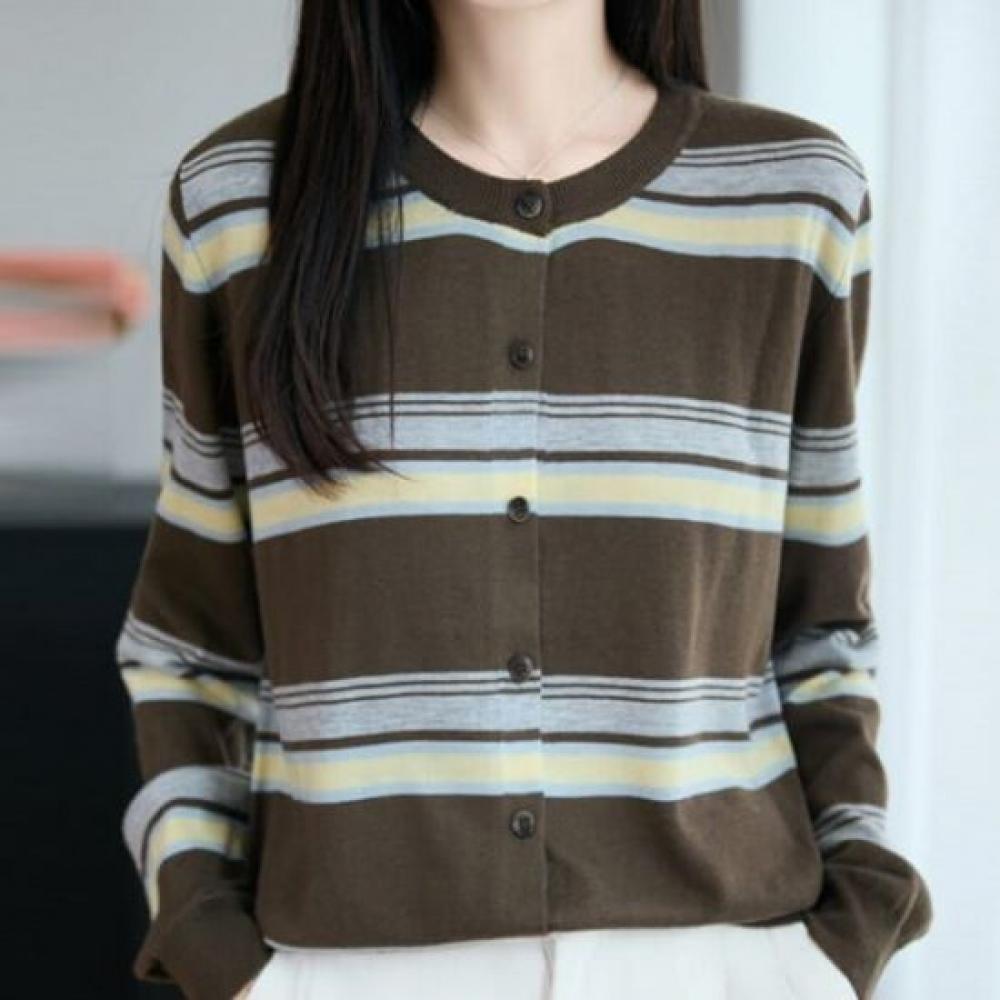 Navava Women Color Block Round Neck Long Sleeve Knit Cardigan Nk3204