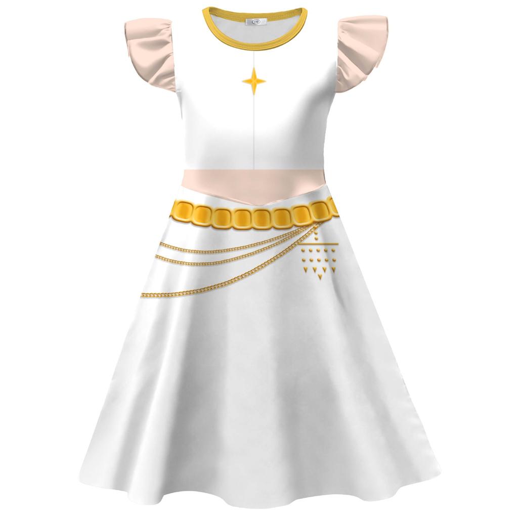 Witch Hunt Girl Group Kids Cosplay Flutter Sleeve Milk Silk Dress with Bag