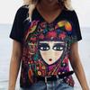 Summer Cartoon T-shirt Graphic Printing V-neck Short-sleeved Pullover Outdoor Casual Women's T-shirt